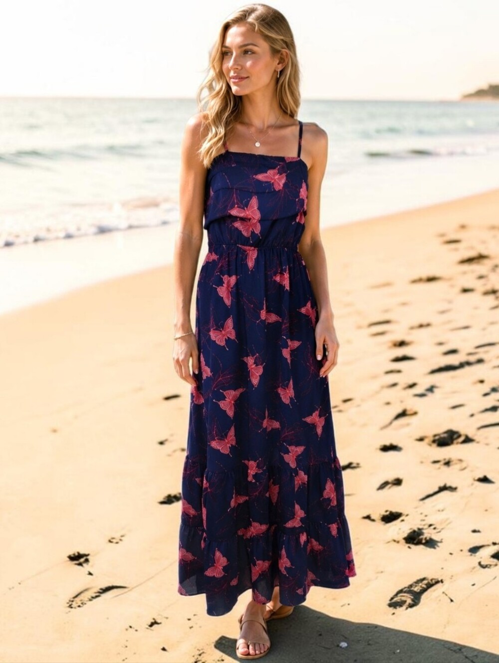 Y2K Express Butterfly Maxi Dress S‎ Cottagecore Beach Summer Romantic Feminine